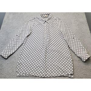 Pleione Blouse Top Womens Small Black White Long Sleeve Collar Half Button Front